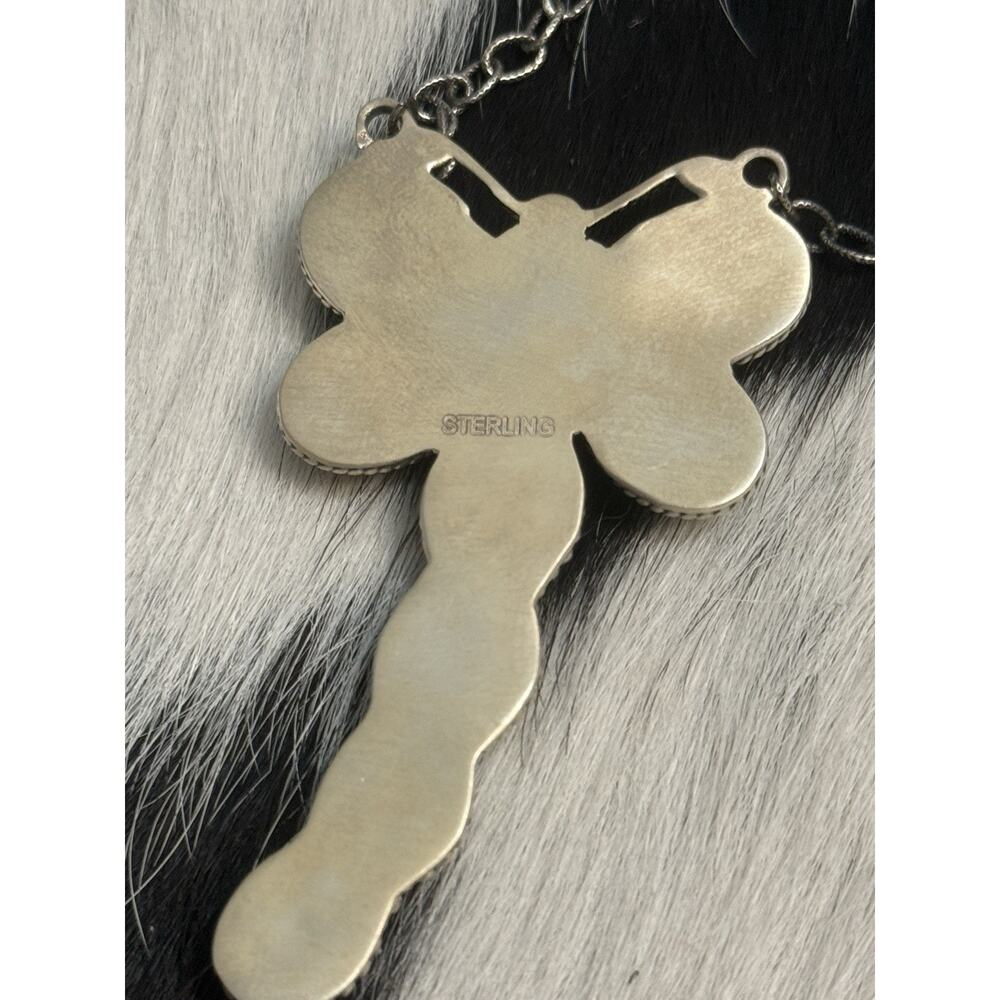 Native American Sterling Silver Blue Turquoise Multistone Dragonfly Necklace - Picture 7 of 13